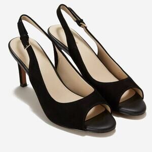 Cole Haan Maya Slingback Pumps Black Suede Leather Open Toe